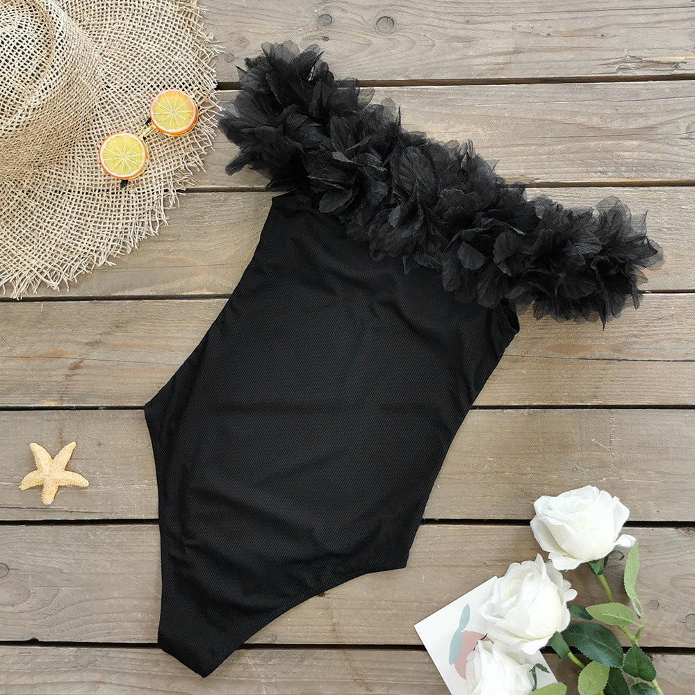 Off Shoulder Black One Piece Swimsuit and Sarong Flaxmaker