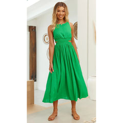 Backless Sexy O-neck Show Waist Dress