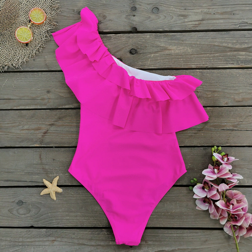 One Shoulder Ruffle One Piece Swimsuit