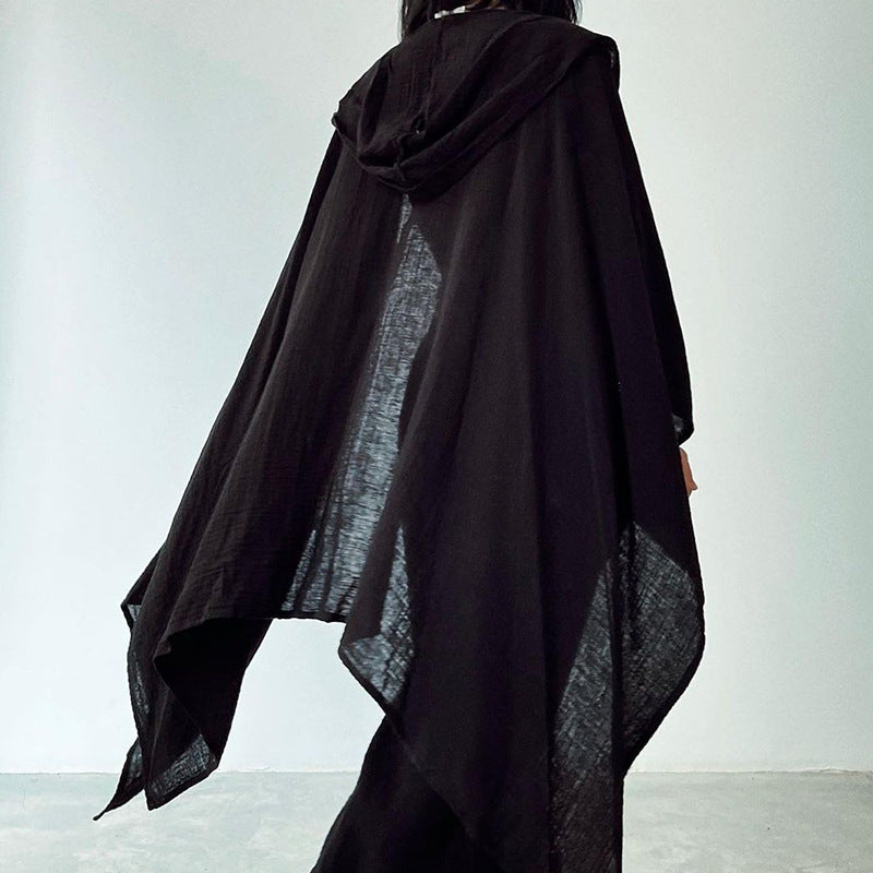 Cotton and Linen Hooded Solid Color Two Piece Set
