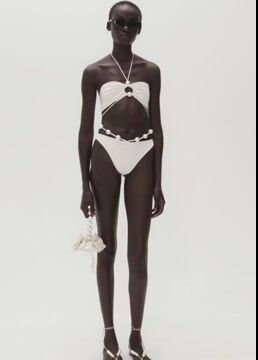 Halterneck Pearl Bandeau High Waist Bikini Swimsuit and Sarong (Shipped on Jan 13th)