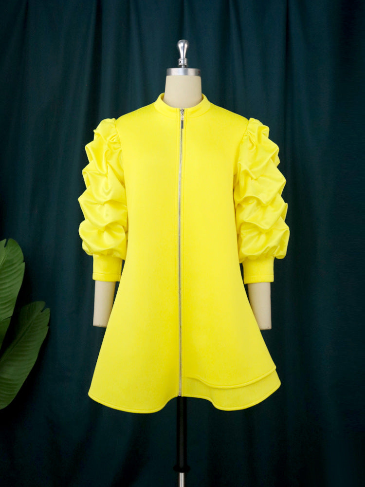 Stand Collar Fold Mini Dress