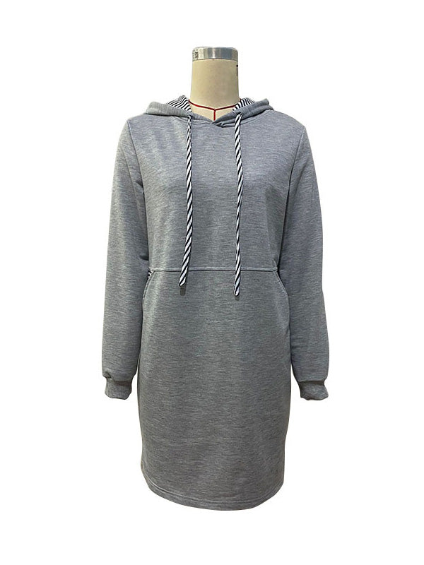 Drawstring Pockets A-line Long Sleeves Hooded Mini Dresses Hoodies Tops