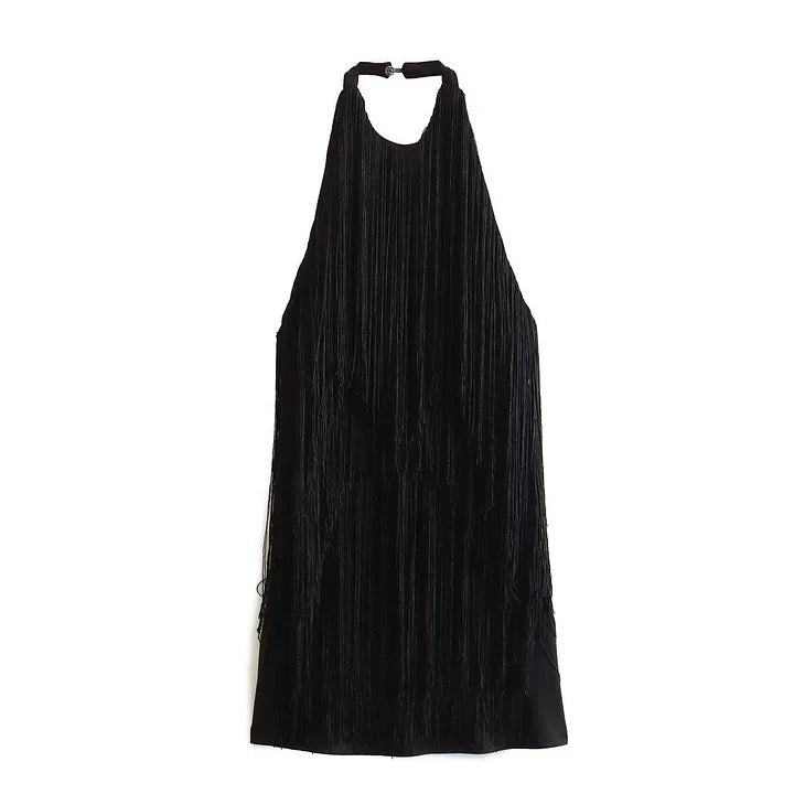 Halter Backless Fringe Mini Dress Flaxmaker