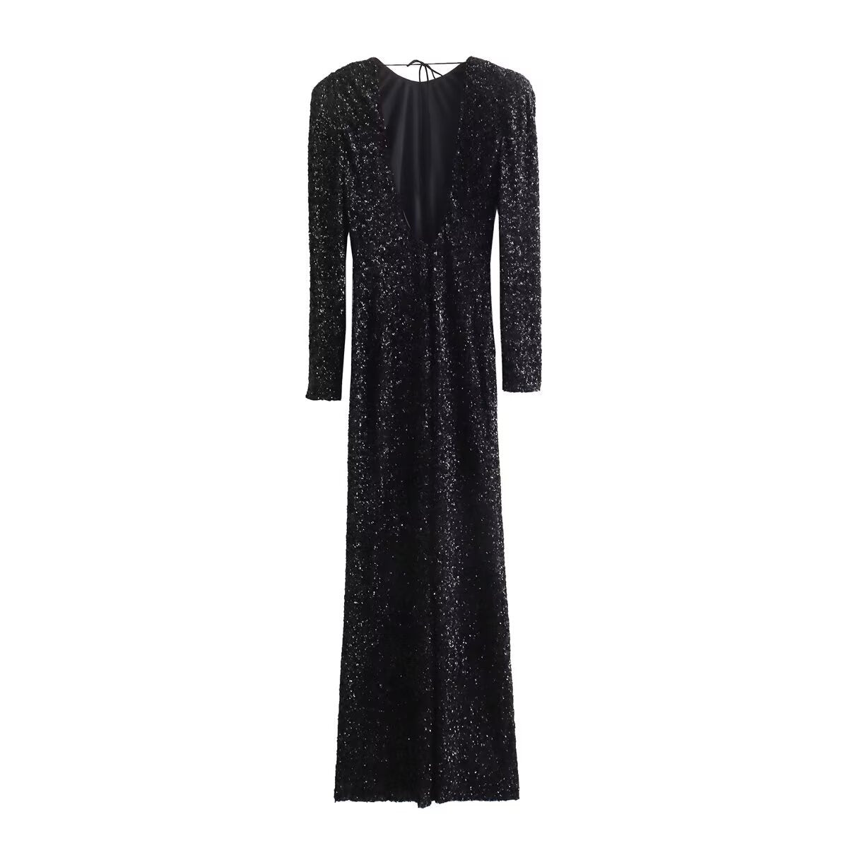 Sequin Backless Long-sleeved Party Dress