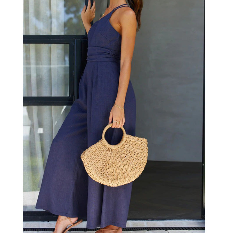 Fashion One Shoulder Solid Color  High Waist  Jumpsuit