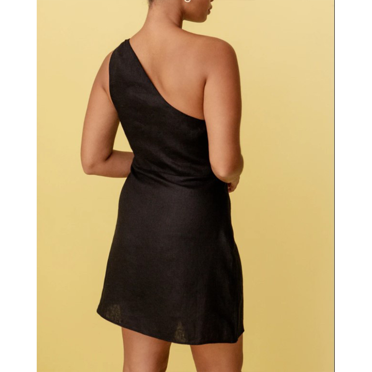 One Shoulder Cotton Linen Mini Dress