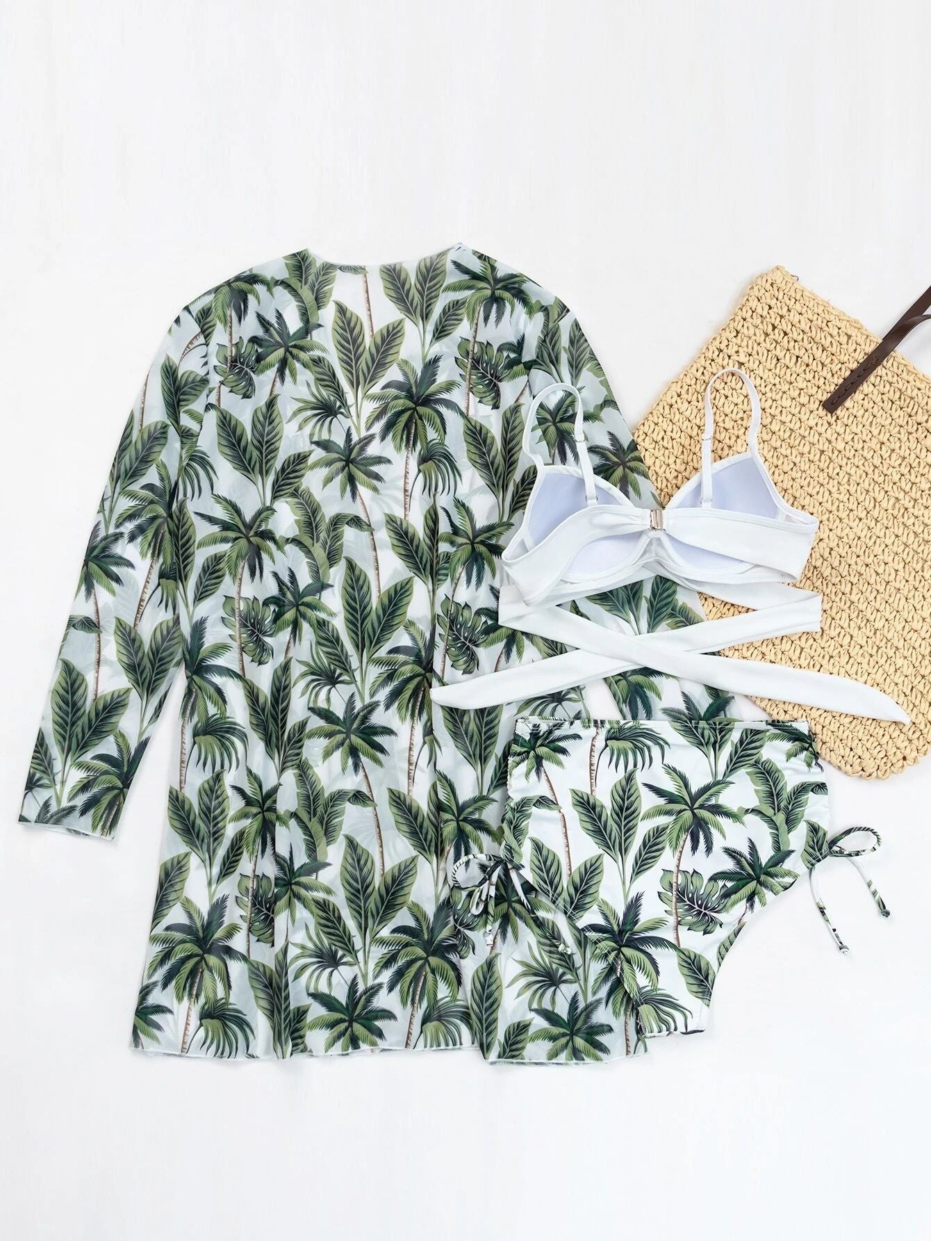 Printed Sexy Bikini Swimsuit and Net Yarn Cover Up