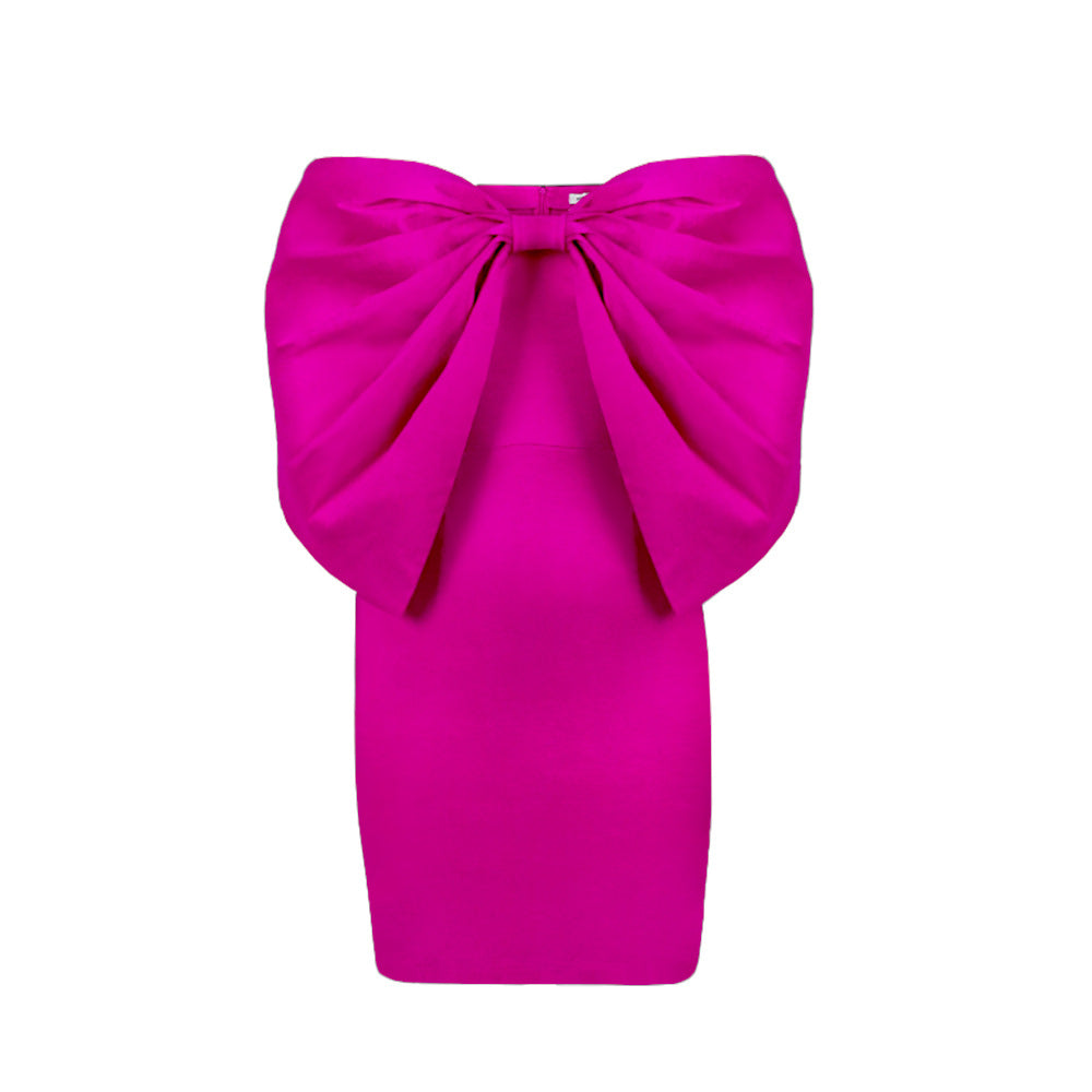 Bandeau 3D Bowknot Pink Mini Dress