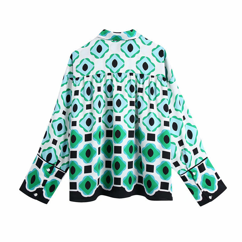 Lace Up Geometric Print Shirt and Bottom