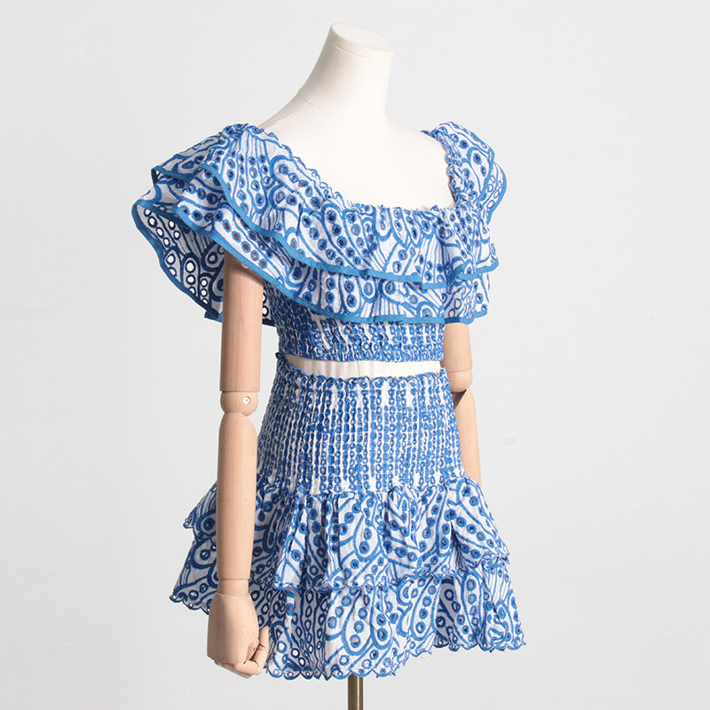 Ruffled Charmeuse Top and Skirt Set