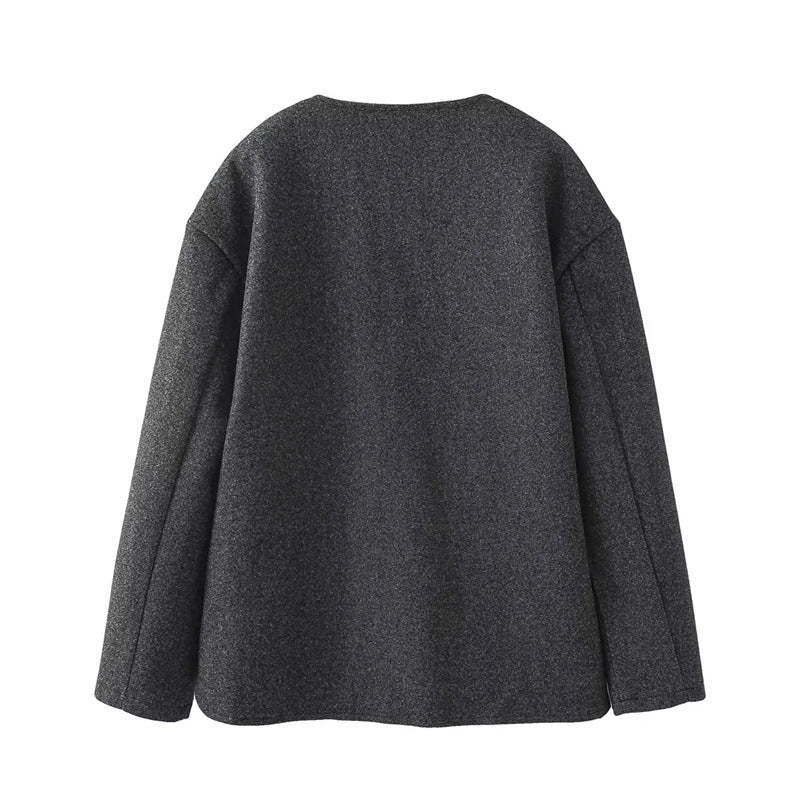Shawl Collar Loose Cropped Woolen Coat