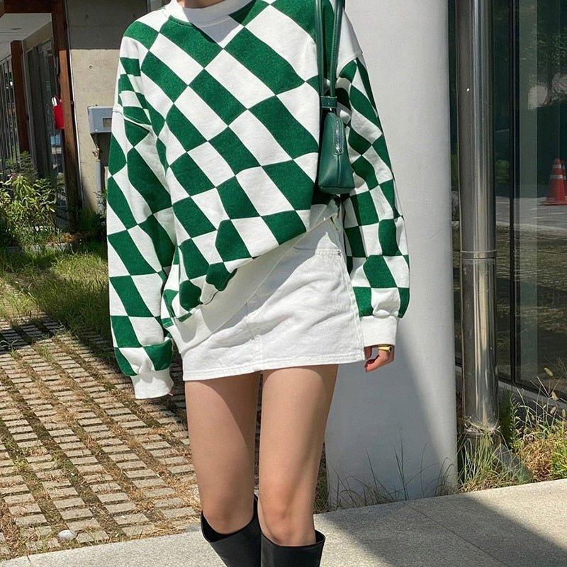Green Checkered Oversized sweatshirt