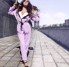 New Fashion Casual Hooded Zipper Jumpsuit