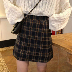 High Waist Retro Plaid Skirts