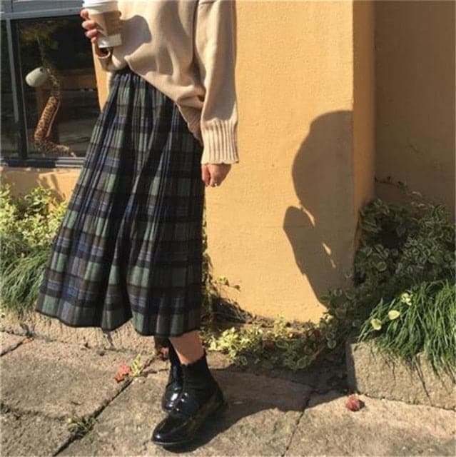 Vintage Wool Pleated Plaid Skirts