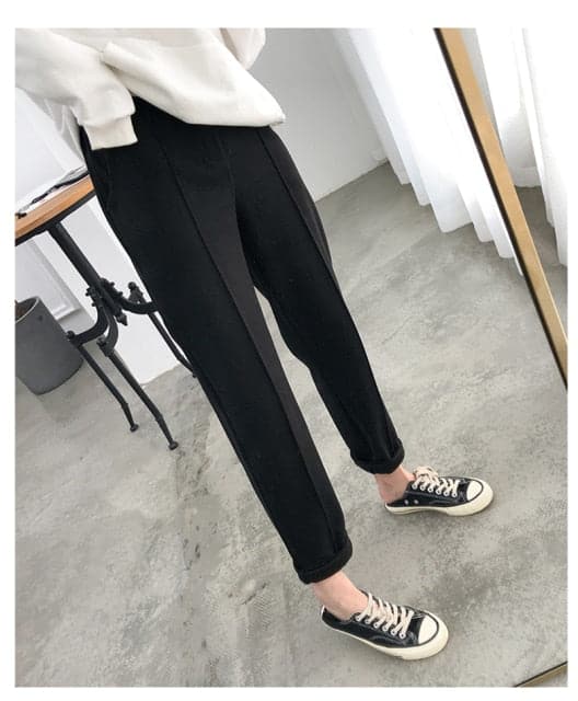 Winter Thicken Pencil Pants Plus Size Wool Pants Female Autumn High Waist Loose Trousers Capris Good Fabric