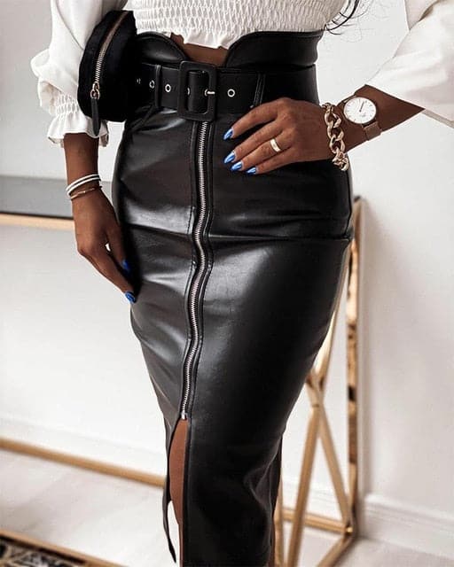 High Waist PU Leather Skirt