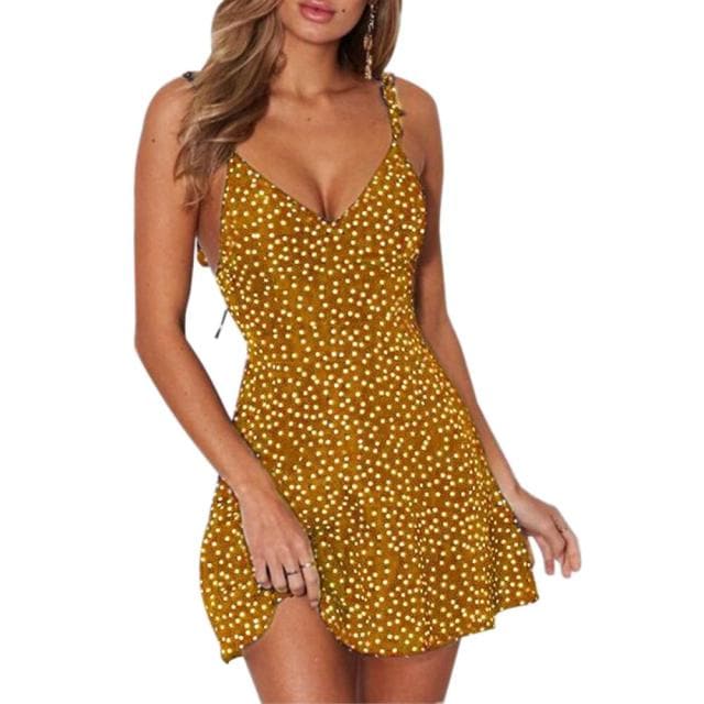 High Waist Dot Printing Mini Dress