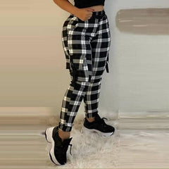 Fashion Casual Plaid Print Pants