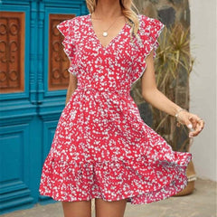 Dress Boho Floral Ruffle Short Mini Dress