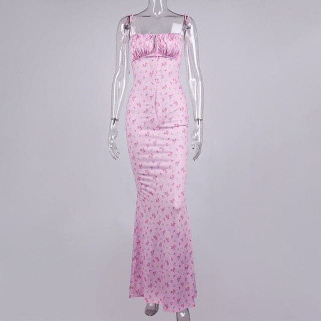 Cryptographic Floral Print Cottagecore Elegant Sleeveless Maxi Sundress