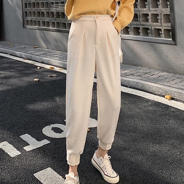 Winter Corduroy Pants Thick Warm Plus Size Fashion Zipper Elastic High Waist Pencil Pant Causal Loose Baggy Trousers