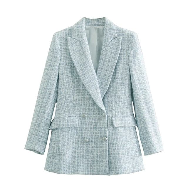 Double Breasted Casual Tweed Blazer