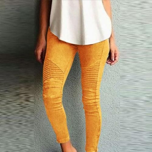 Fashion Solid Color Elastic Waistband Slim Skinny Pencil Pant Trouser Leggings Stacked Pants For Skinny Pencil Pant