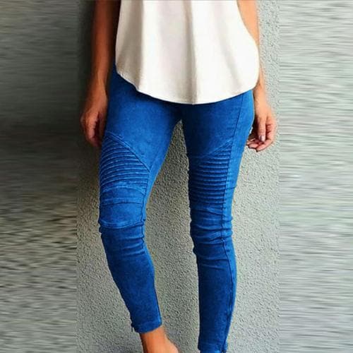 Fashion Solid Color Elastic Waistband Slim Skinny Pencil Pant Trouser Leggings Stacked Pants For Skinny Pencil Pant