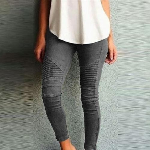 Fashion Solid Color Elastic Waistband Slim Skinny Pencil Pant Trouser Leggings Stacked Pants For Skinny Pencil Pant