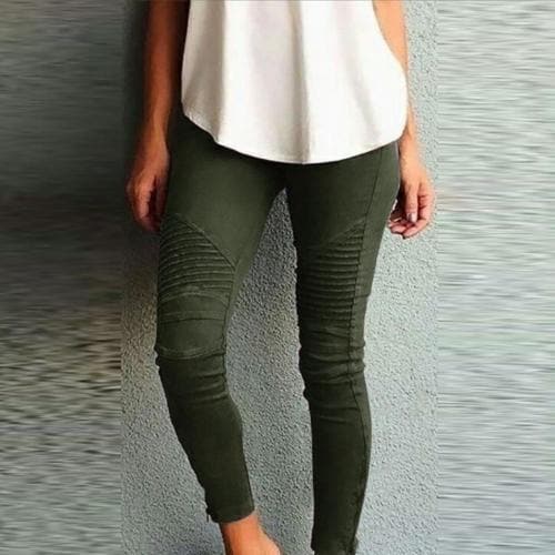 Fashion Solid Color Elastic Waistband Slim Skinny Pencil Pant Trouser Leggings Stacked Pants For Skinny Pencil Pant