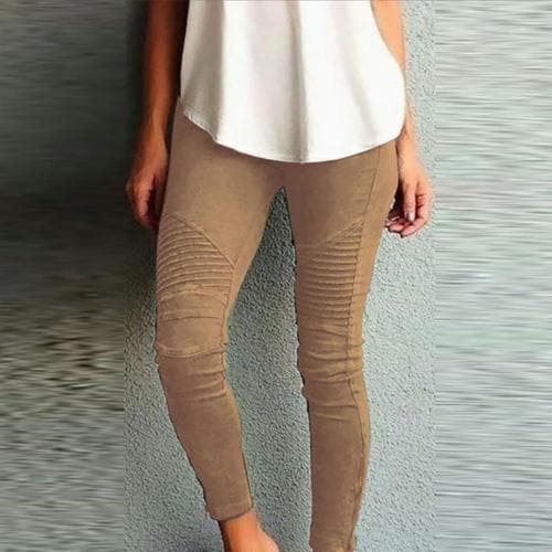 Fashion Solid Color Elastic Waistband Slim Skinny Pencil Pant Trouser Leggings Stacked Pants For Skinny Pencil Pant