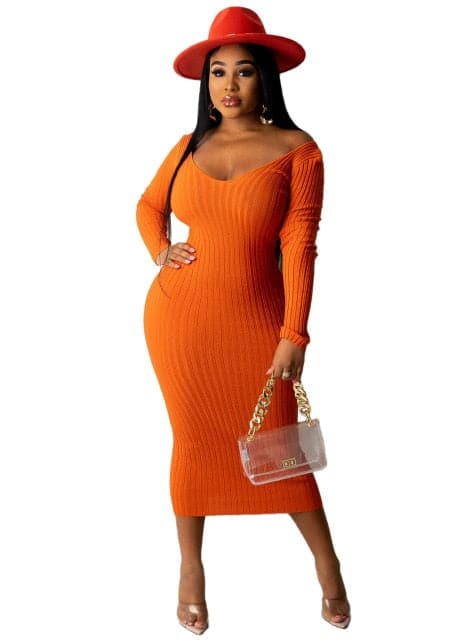 Ribbed Knitted Slim Maxi Dress