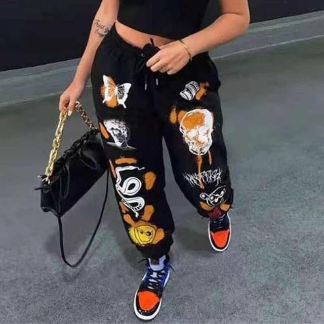 Woman Sweatpants Trousers Harajuku Jogger Cartoon Skull Print Streetwear Urban Sweat Vintage Pants