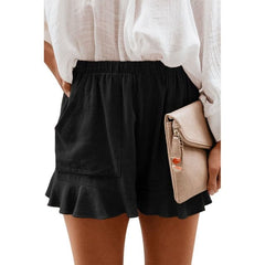 High Waist Elastic Pockets Ruffles Shorts