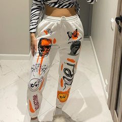 Woman Sweatpants Trousers Harajuku Jogger Cartoon Skull Print Streetwear Urban Sweat Vintage Pants