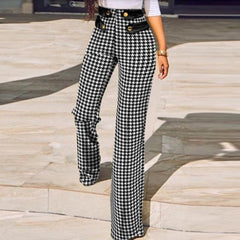 Elegant Skinny Straight Pants Spring New New Houndstooth Plaid Print Trouser All Match High Waist Office Suit Slim Trouser