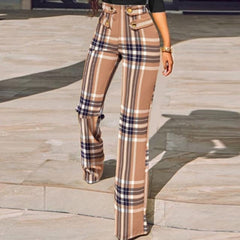 Elegant Skinny Straight Pants Spring New New Houndstooth Plaid Print Trouser All Match High Waist Office Suit Slim Trouser