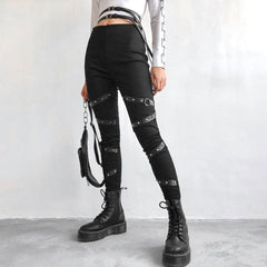 Pants Solid Gothic Punk Casual Loose Elastic Trousers Harajuku Pockets Rivet Full Pants