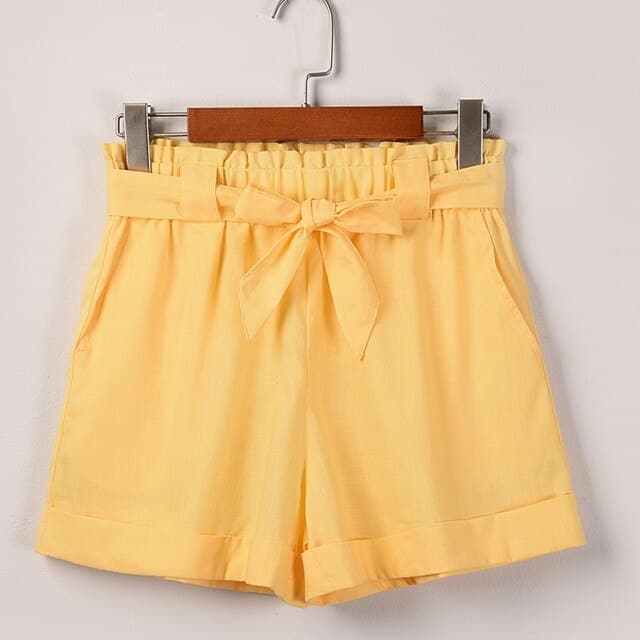 Belt Knot Solid High waisted Casual Short