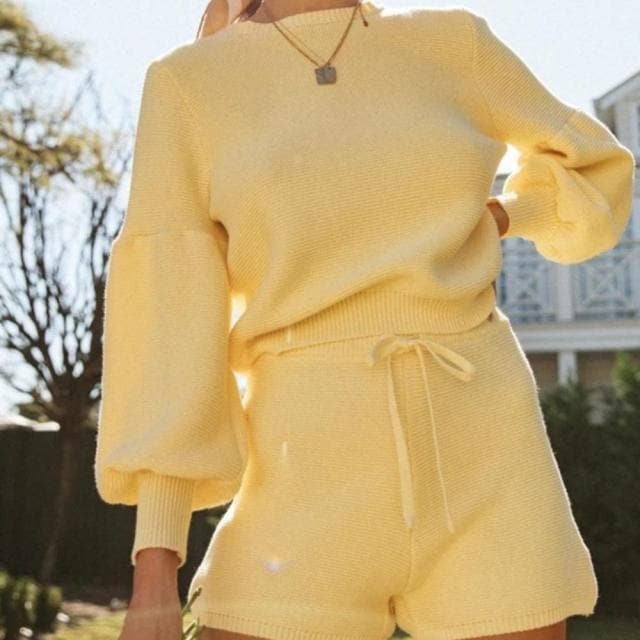 2 Pieces Sweater Set Pullover and Shorts Fashion Sport Wear O Neck Tops High Waist 2 Piece