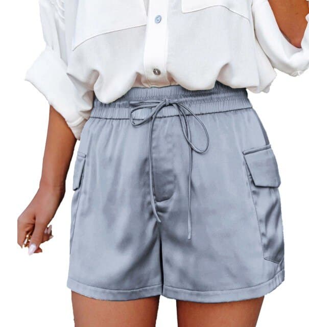 Denim Solid Shorts Elastic Waist Summer High Waist Hole Pockets Capri Pants Casual Clothing All match New