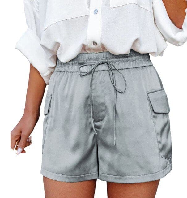 Denim Solid Shorts Elastic Waist Summer High Waist Hole Pockets Capri Pants Casual Clothing All match New