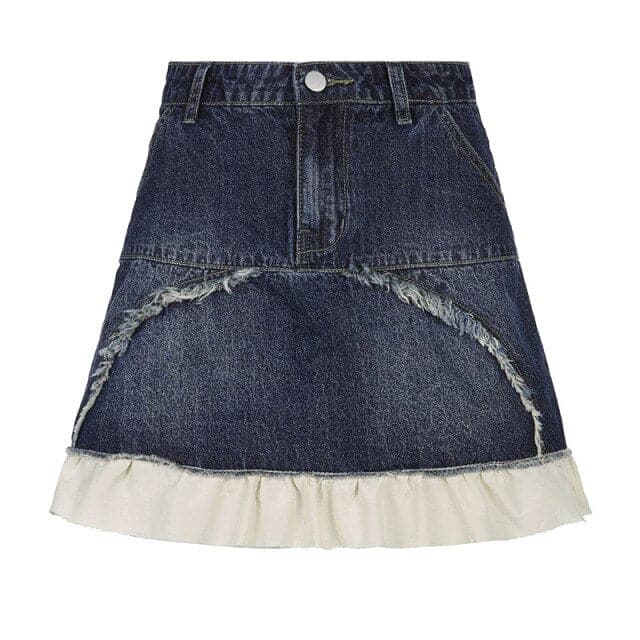 Y2K Ladies Short Skirt Fashion Hot Girl High Waist Gradient Denim Skirt Ruffle Stitching Skirt Trend Woman Clothing Summer