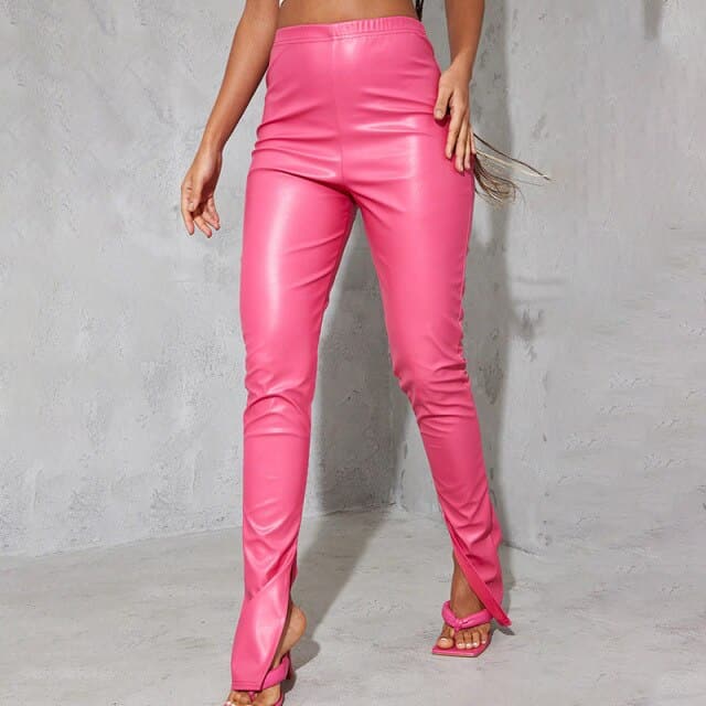 Pu Leather Pants Hollow Out Solid Color High Streetwear Party Night Clubwear Long Pencil Pants For Outfit