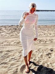 Backless Tie Up Knit Crochet Hollow Out Beach Maxi Dress