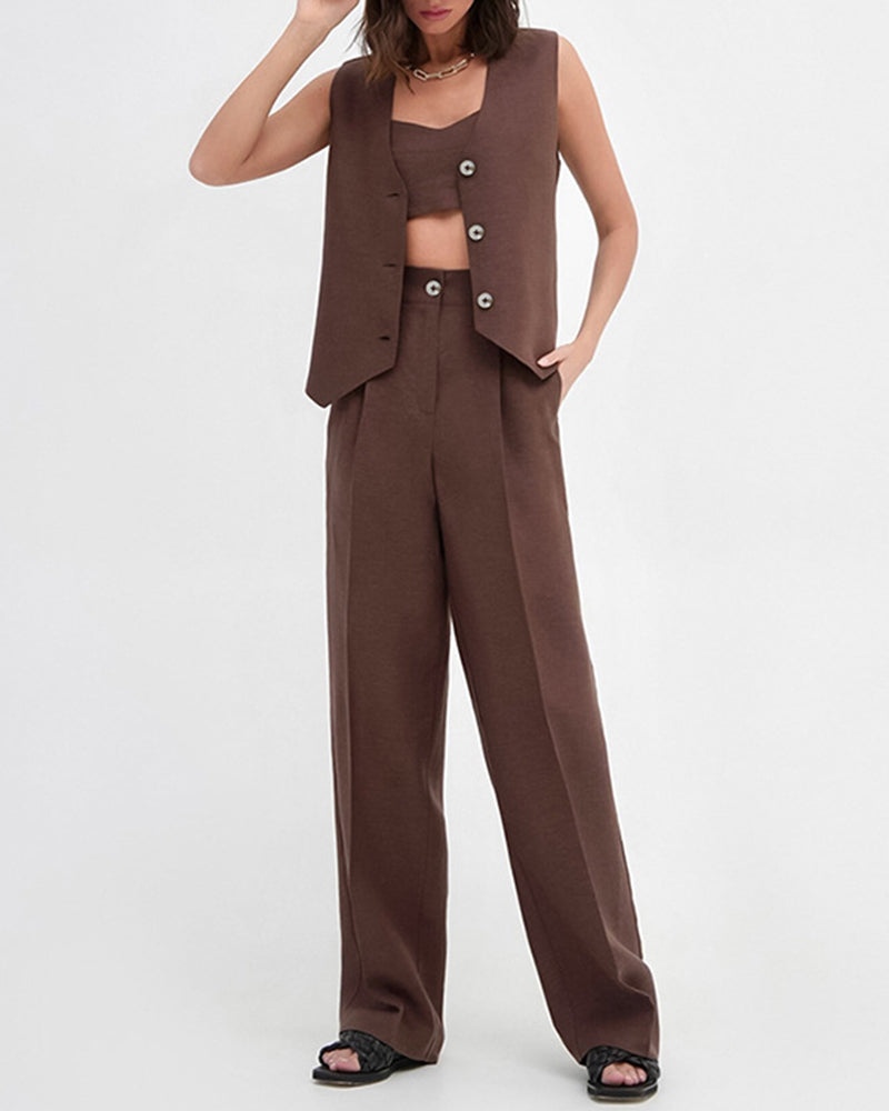 Cotton Linen Vest Suit Women's Summer Sleeveless Tops Trousers Pants Two-piece Set