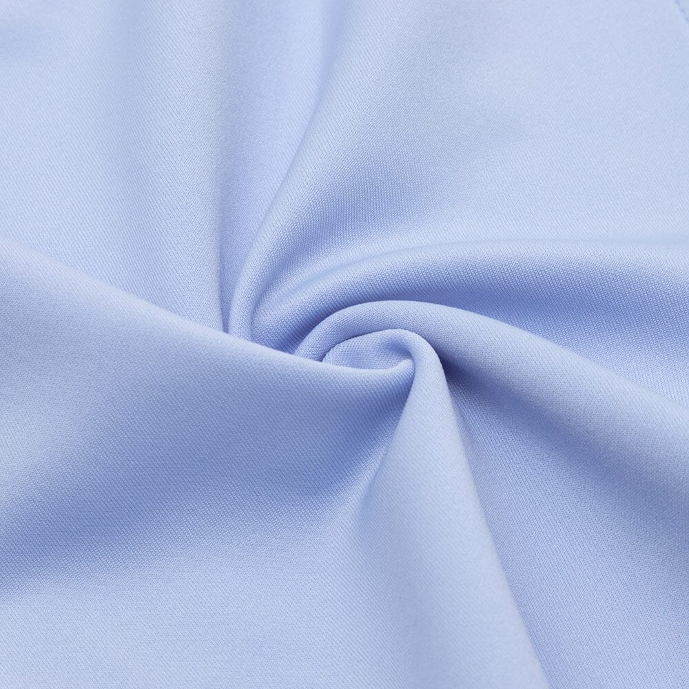 LIGHT BLUE SQUARE-NECK PUFF SLEEVE SIDE HIGH SLIT DRESS