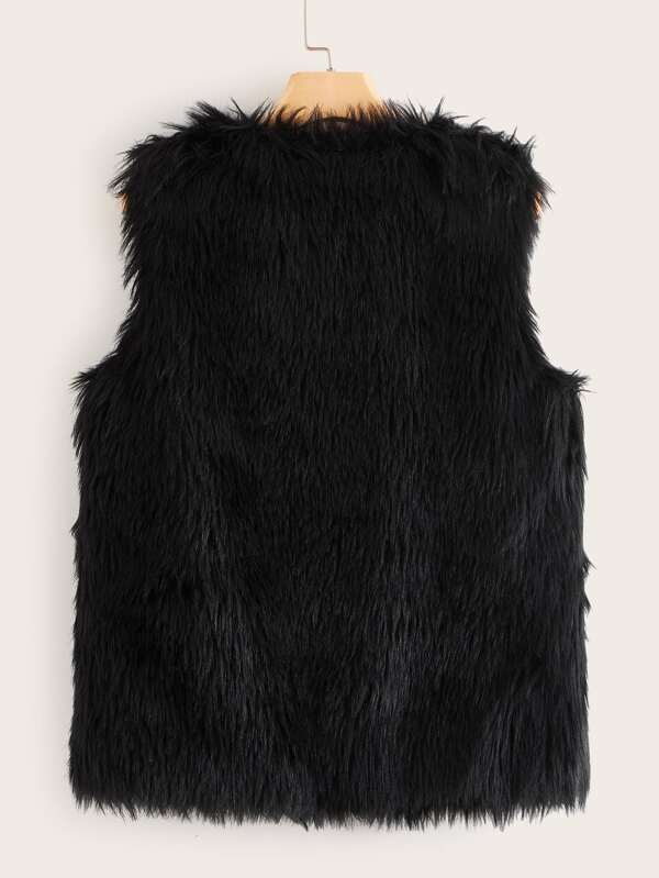 Open Front Fuzzy Vest Coat Without Tee